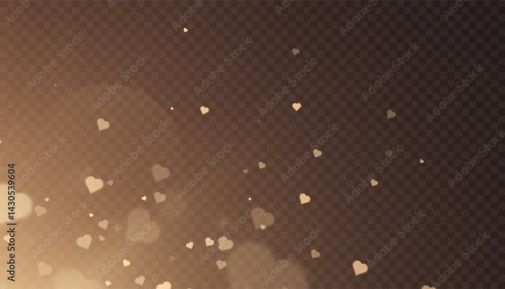 Aufkleber Warm abstract sparkling background with floating gold dust and glowing hearts. Vector background for love-themed compositions.