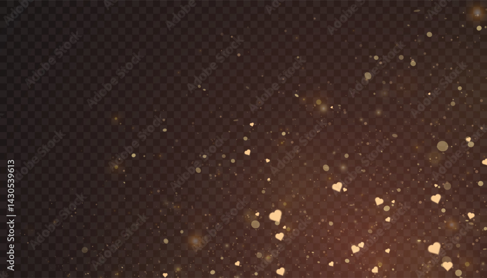 Leinwandbilder warm abstract sparkling background with floating gold dust and glowing hearts. vector background for