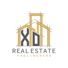 initial monogram logo for real estate with Home and Building shape creative design.