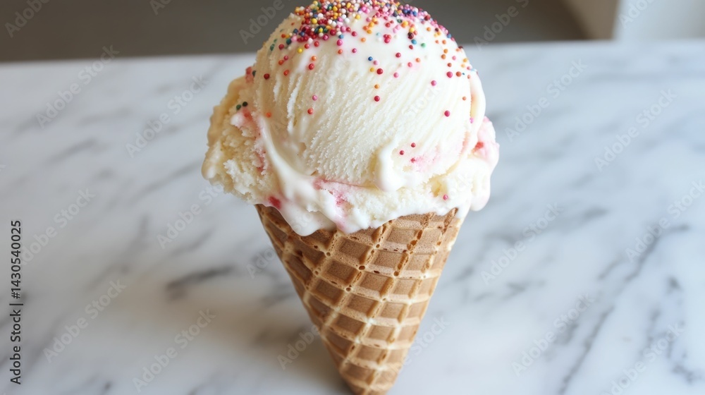 Aufkleber a delightful scoop of creamy strawberry ice cream nestled in a crisp waffle cone surrounded by a vib