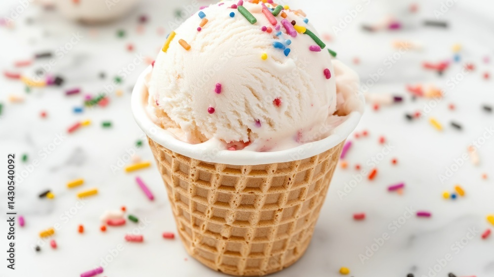 Aufkleber delectable scoop of strawberry ice cream in a crisp waffle cone surrounded by a playful array of col