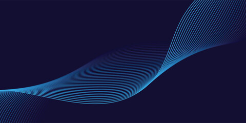 Abstract background with waves for banner. Standart poster size. Vector background with lines. Element for design isolated on dark blue. Blue gradient. Brochure, booklet. Ocean, water. Night, deep