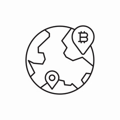 Bitcoin world map location icon vector sign