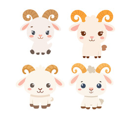 cute Goat with Horns and Happy Expression