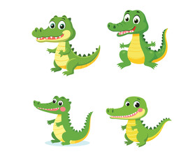 Cute Cartoon Alligators in Various Poses