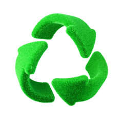 Plush recycle icon isolated on white background. 3d design element.