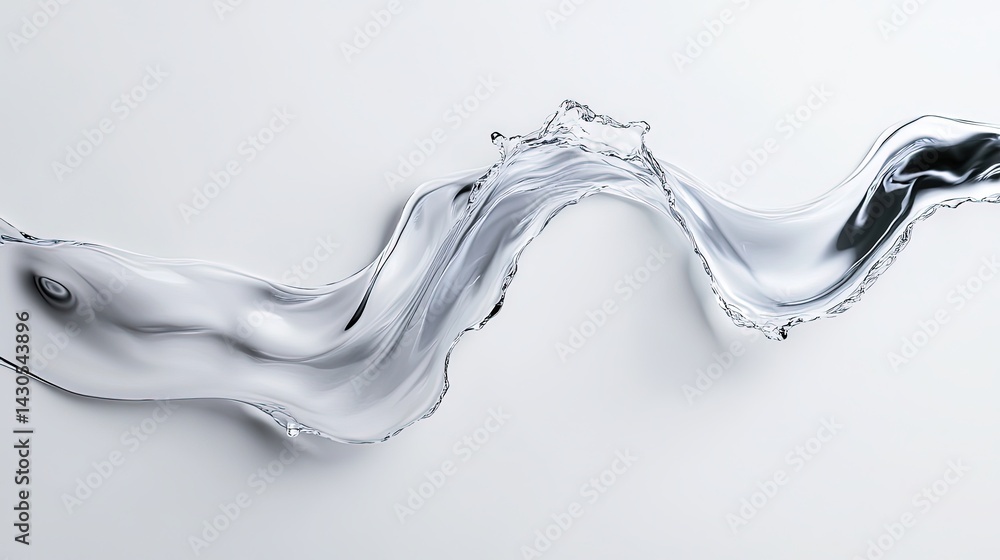 Poster a twisting stream of water forming an abstract shape, floating in white space