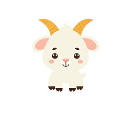 cute Goat with Horns and Happy Expression