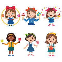 set of funny cartoon kids