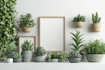 Fototapeta premium Stylish plant display with blank frame