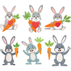 set of rabbit with carrot