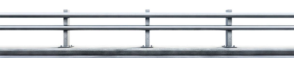 Obraz premium Metal road guardrail barrier with vertical posts, isolated on transparent cutout background