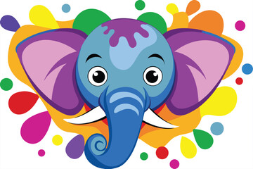 Colorful artistic elephant face   colorful paint splatters on white background.