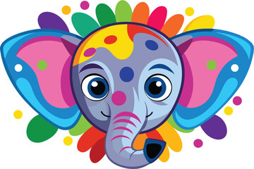 Colorful artistic elephant face   colorful paint splatters on white background.