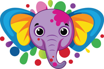Colorful artistic elephant face   colorful paint splatters on white background.
