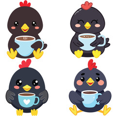 set of funny cartoon penguin