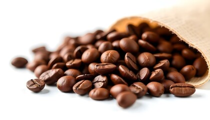 Set of fresh roasted coffee beans isolated on white background.