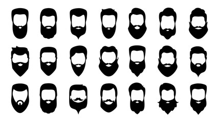 set of beard silhouette vector on white background