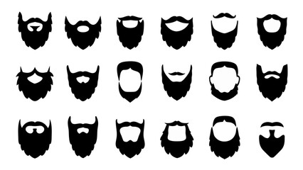 set of beard silhouette vector on white background