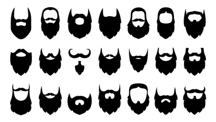set of beard silhouette vector on white background