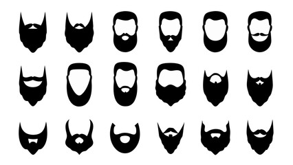 set of beard silhouette vector on white background
