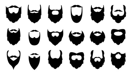 set of beard silhouette vector on white background