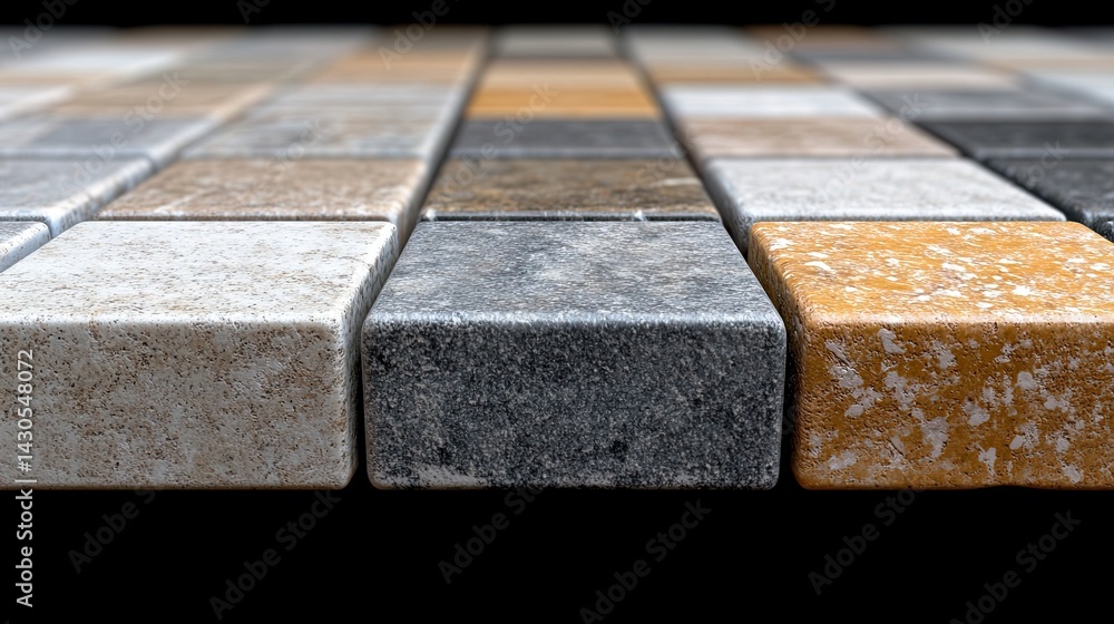 Poster close-up of seamless tile transition with different textures, sharp details