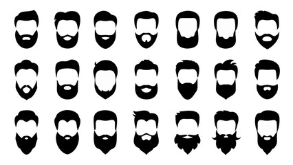set of beard silhouette vector on white background