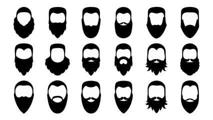set of beard silhouette vector on white background