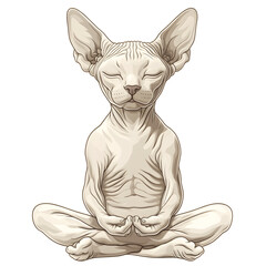 A illustration a charm of yoga meditation hairless Sphynx cat with soft, cream and Gray hues