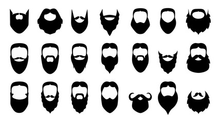 set of beard silhouette vector on white background