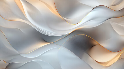 An elegant abstract composition with smooth, flowing lines and organic shapes in neutral tones, accented with metallic gold or silver. Perfect for modern home decor
