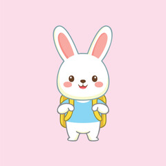 Cute Rabbit with Backpack on Pink Background