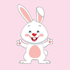 Cute Rabbit with Backpack on Pink Background