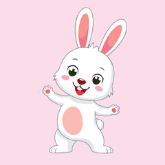 Cute Rabbit with Backpack on Pink Background
