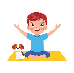 Boy Doing Yoga with Cute Dog Companion