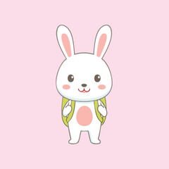 Cute Rabbit with Backpack on Pink Background