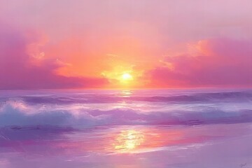 Fototapeta premium Dreamy Pastel Sunset: A tranquil scene as soft pinks, purples, and oranges blend in the sky at dusk