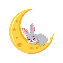 Sleeping Rabbit on Cheese Crescent Moon