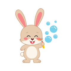 Cute Rabbit Blowing Bubbles with Happines