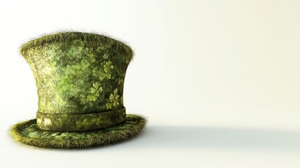 Furry,  green top hat with clover pattern