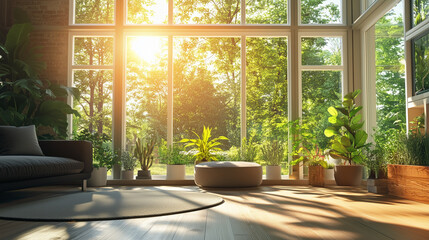 modern living room with flowers