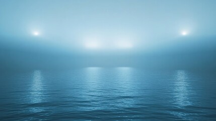 Obraz premium Misty ocean expanse illuminated by ethereal lights.