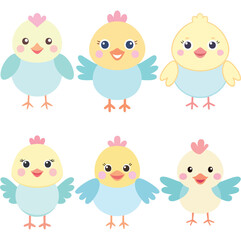 Cute Cartoon Baby Birds in Various Poses