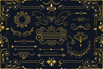 Vintage gold floral design with ornate elements and seamless retro pattern