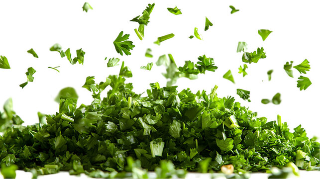 Chopped parsley with flying, food, and dark.