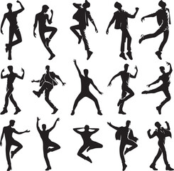 black dancers in different man and woman set silhouette vector, man and woman logo vector illustration