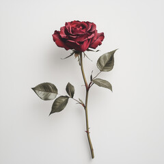 Single rose flower with green leaves