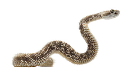 Fototapeta premium Fierce tiger rattlesnake displays striking pattern while rapidly moving its blurred tail in a natural habitat setting