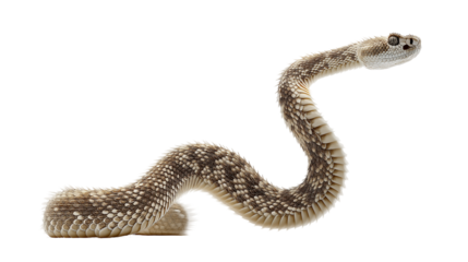 Fierce tiger rattlesnake displays striking pattern while rapidly moving its blurred tail in a natural habitat setting